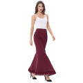 Belle Poque Womens High Stretchy Nylon-Cotton Vintage Retro Ruffled Fishtail Mermaid Victorian Style Wine Long Skirt BP000203-3